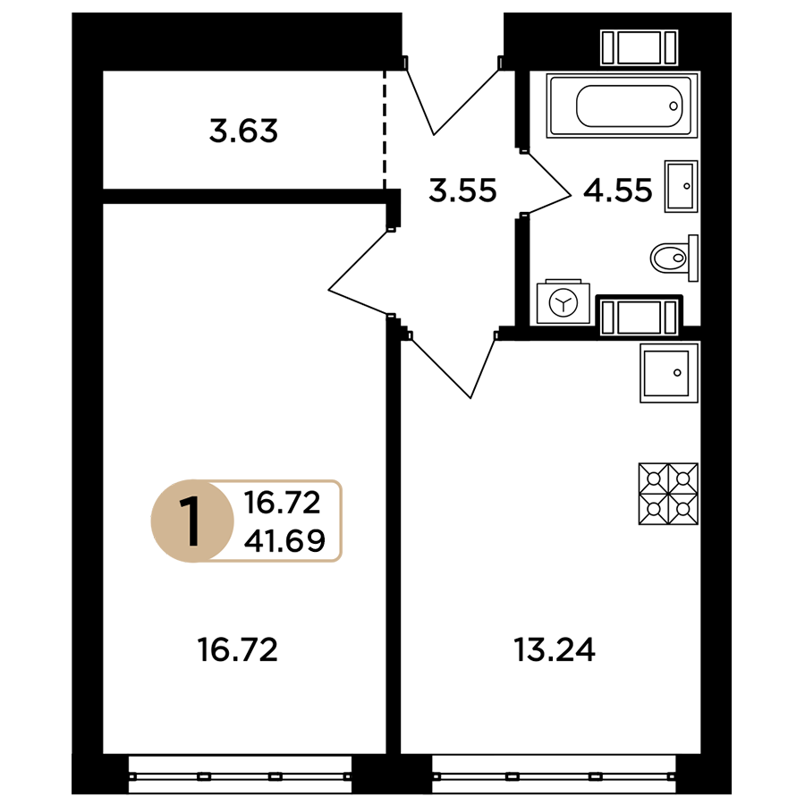 1-комнатная 41 м2 в ЖК Легенда корпус null этаж 9