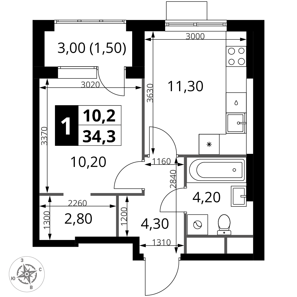 1-комнатная 34 м2 в ЖК 1-й Химкинский корпус null этаж 13