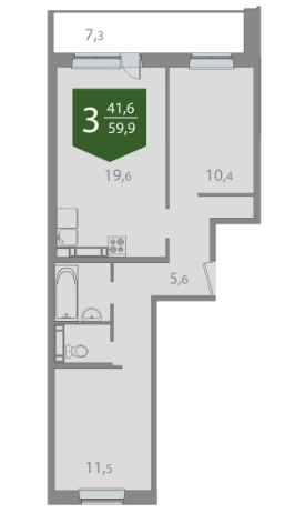 2-комнатная 60 м2 в ЖК undefined корпус null этаж 8