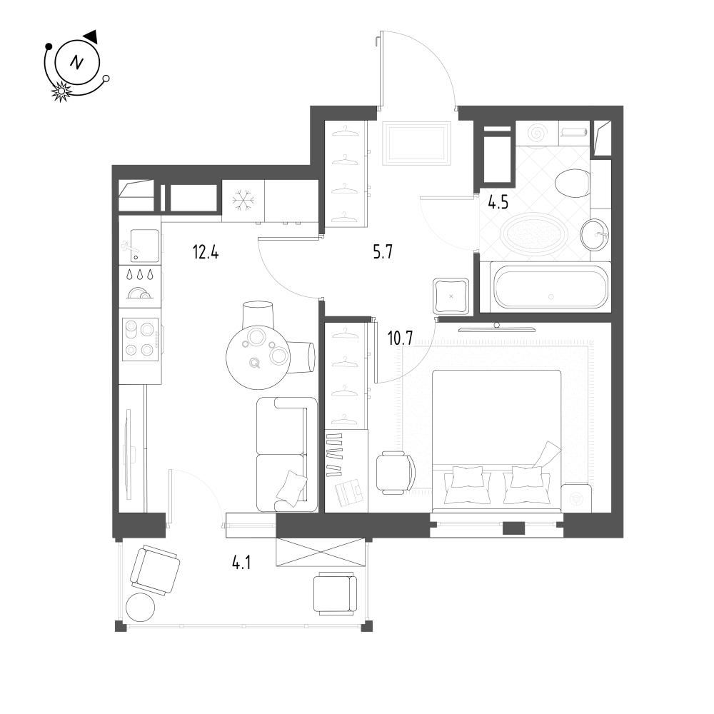 1-комнатная 34 м2 в ЖК Монография корпус null этаж 7