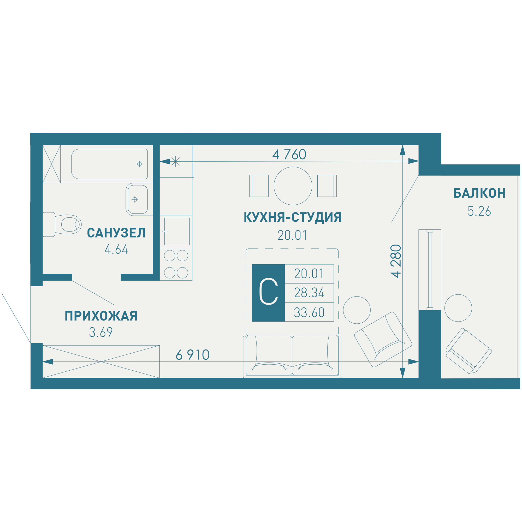 Студия 34 м2 в ЖК ИНАЧЕ в Молодежном корпус null этаж 2