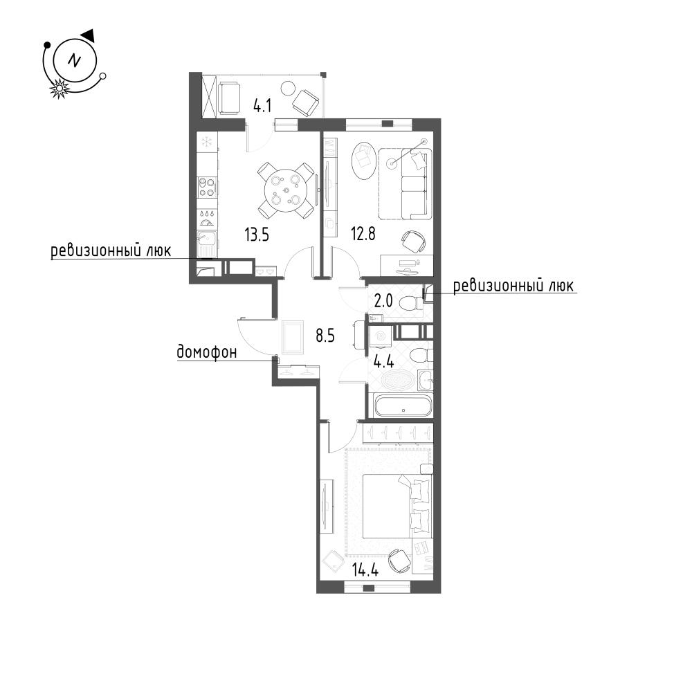 2-комнатная 57 м2 в ЖК Монография корпус null этаж 4
