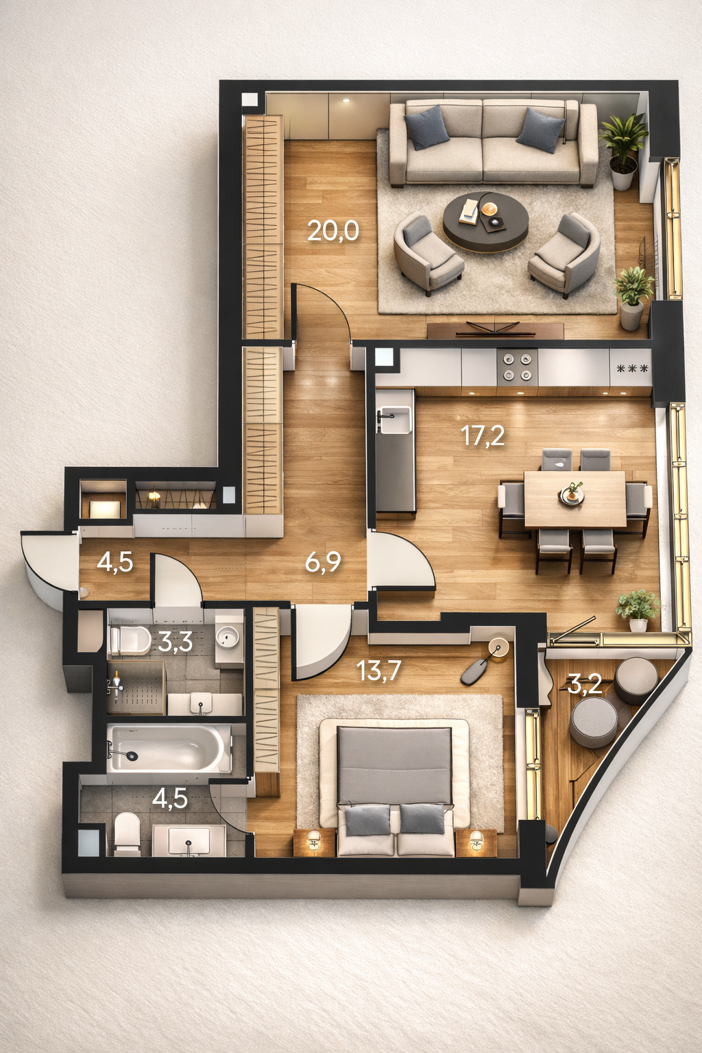 3-комнатная 71 м2 в ЖК undefined корпус null этаж 14