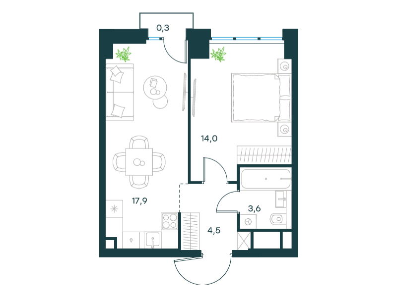 1-комнатная 40 м2 в ЖК Level Селигерская корпус null этаж 4