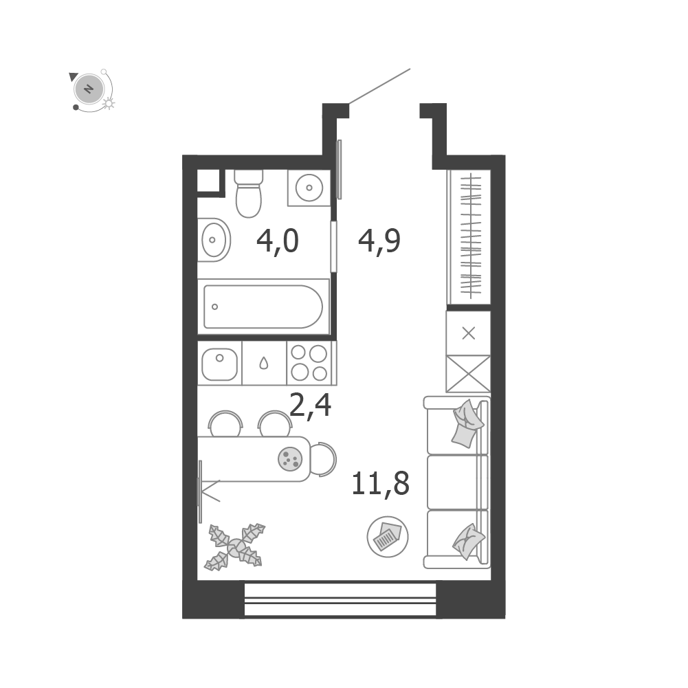 Студия 23 м2 в ЖК Shagal корпус null этаж 7