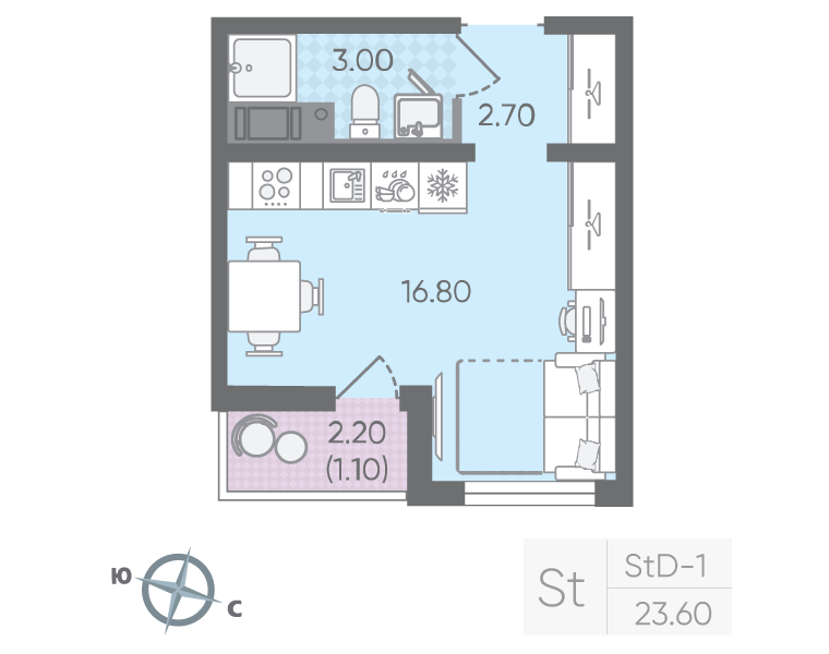 Студия 23 м2 в ЖК Цветной город корпус null этаж 25