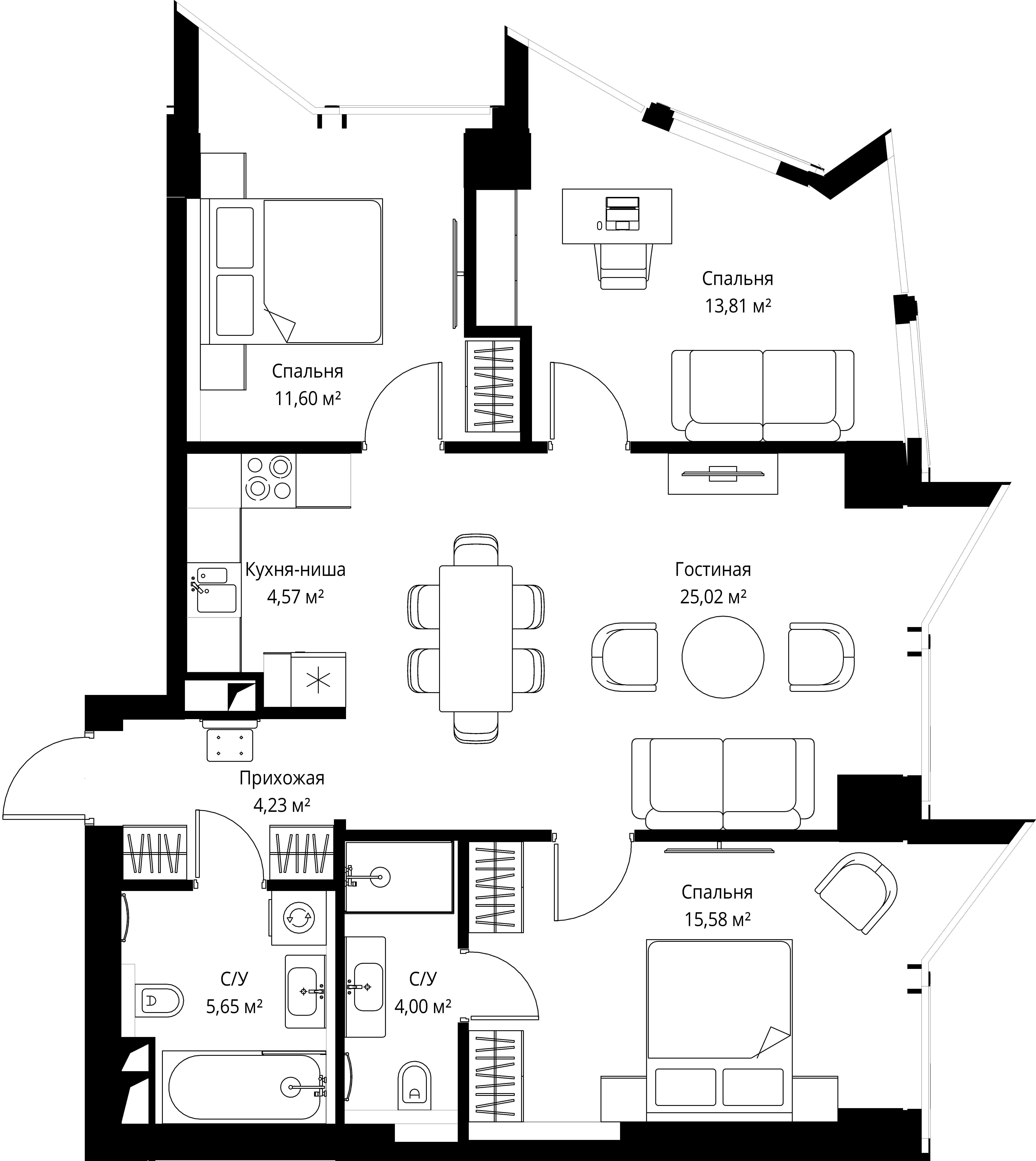 3-комнатная 84 м2 в ЖК Famous корпус null этаж 9