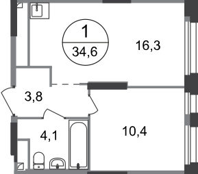 1-комнатная 34 м2 в ЖК Первый Московский корпус null этаж 3