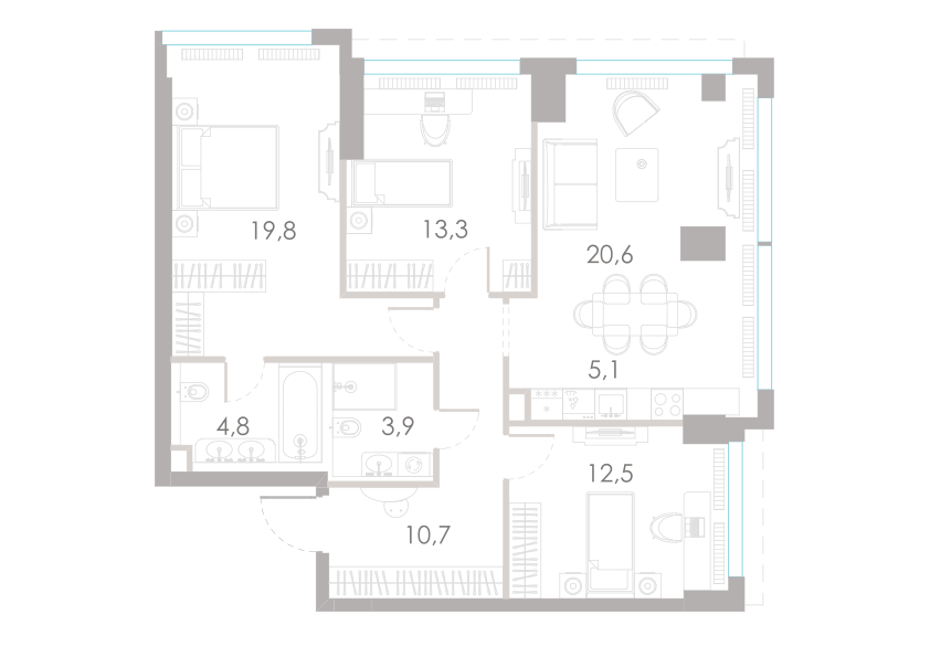 4-комнатная 90 м2 в ЖК River Park Towers Кутузовский корпус null этаж 6