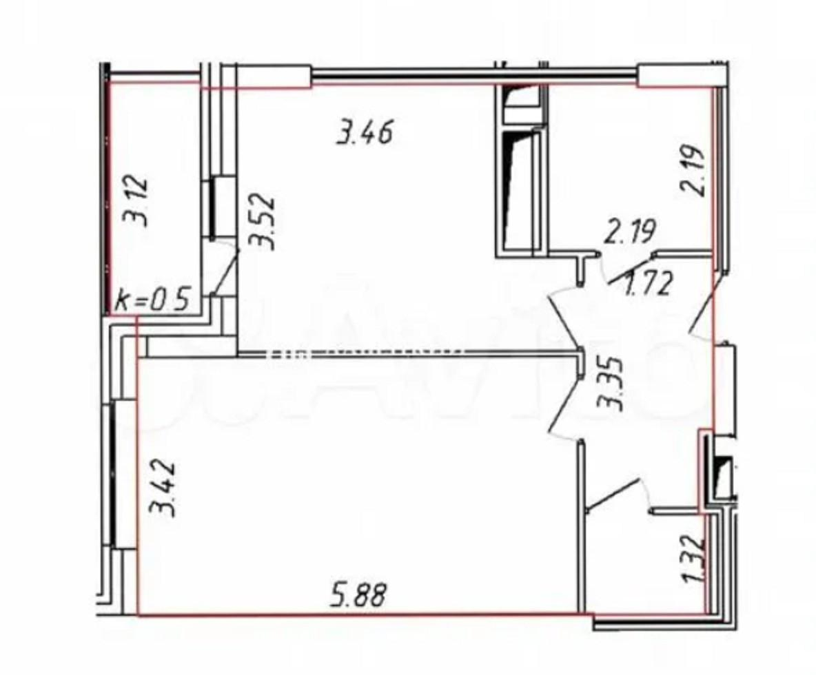 1-комнатная 46.4 м2 в ЖК undefined корпус null этаж 19