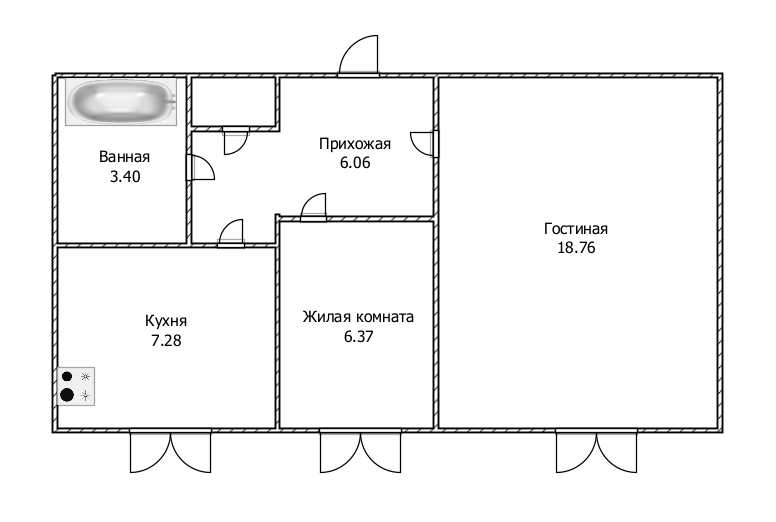2-комнатная 42.6 м2 в ЖК undefined корпус null этаж 1