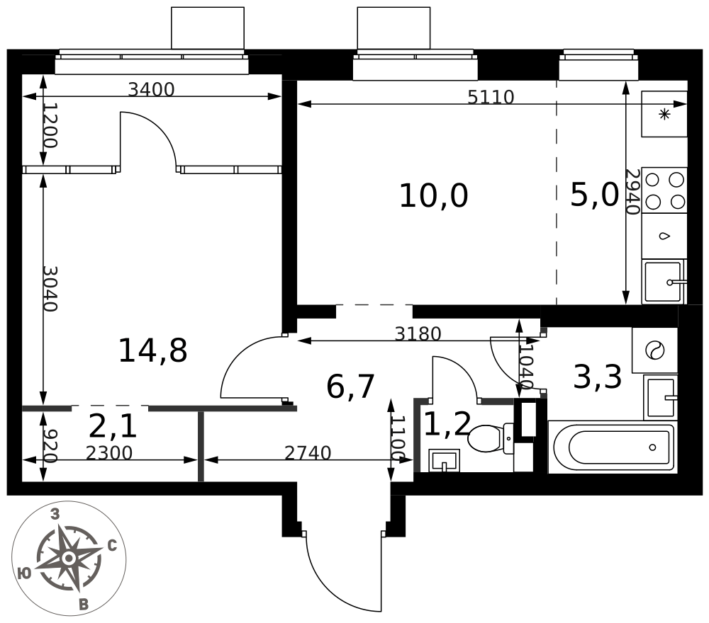 2-комнатная 43 м2 в ЖК 1-й Химкинский корпус null этаж 2