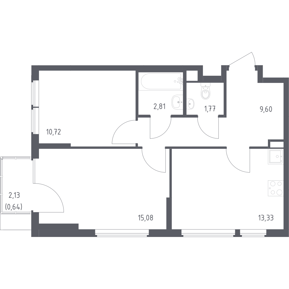 2-комнатная 53 м2 в ЖК Остафьево корпус null этаж 6