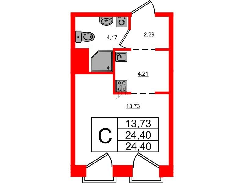 Студия 24 м2 в ЖК ID Polytech корпус null этаж 3