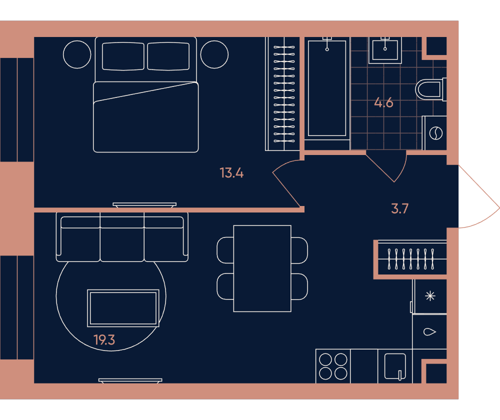 2-комнатная 41 м2 в ЖК ЭРА / Дербеневская 20 корпус null этаж 12