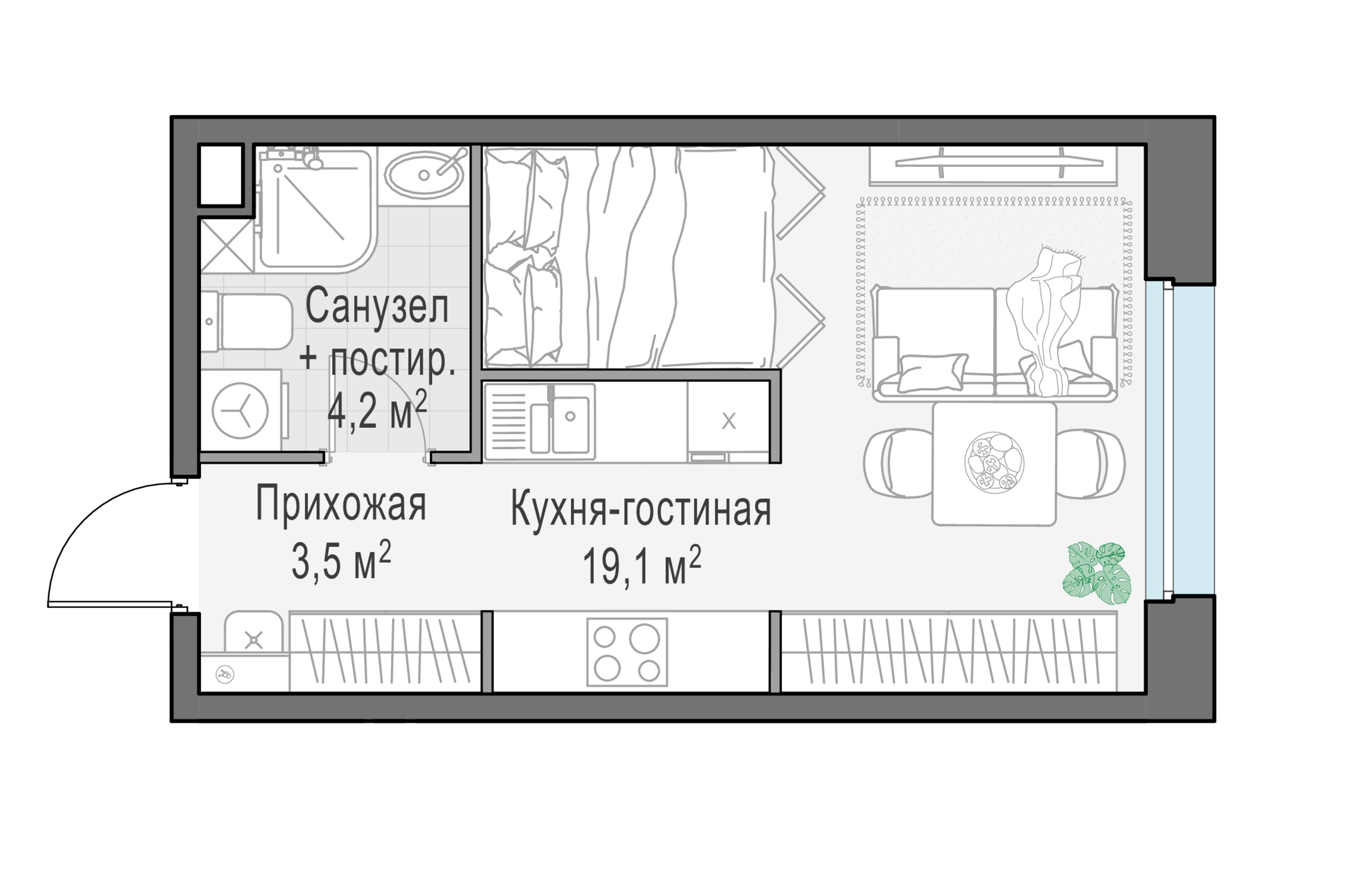 Студия 27 м2 в ЖК Жилые кварталы «Белый Град» корпус null этаж 16