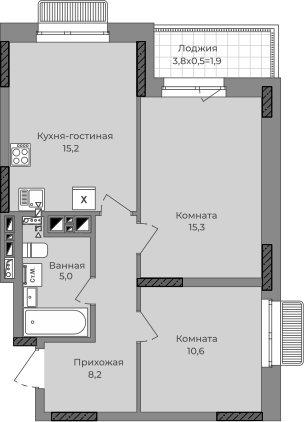 2-комнатная 58 м2 в ЖК Город-парк корпус null этаж 10