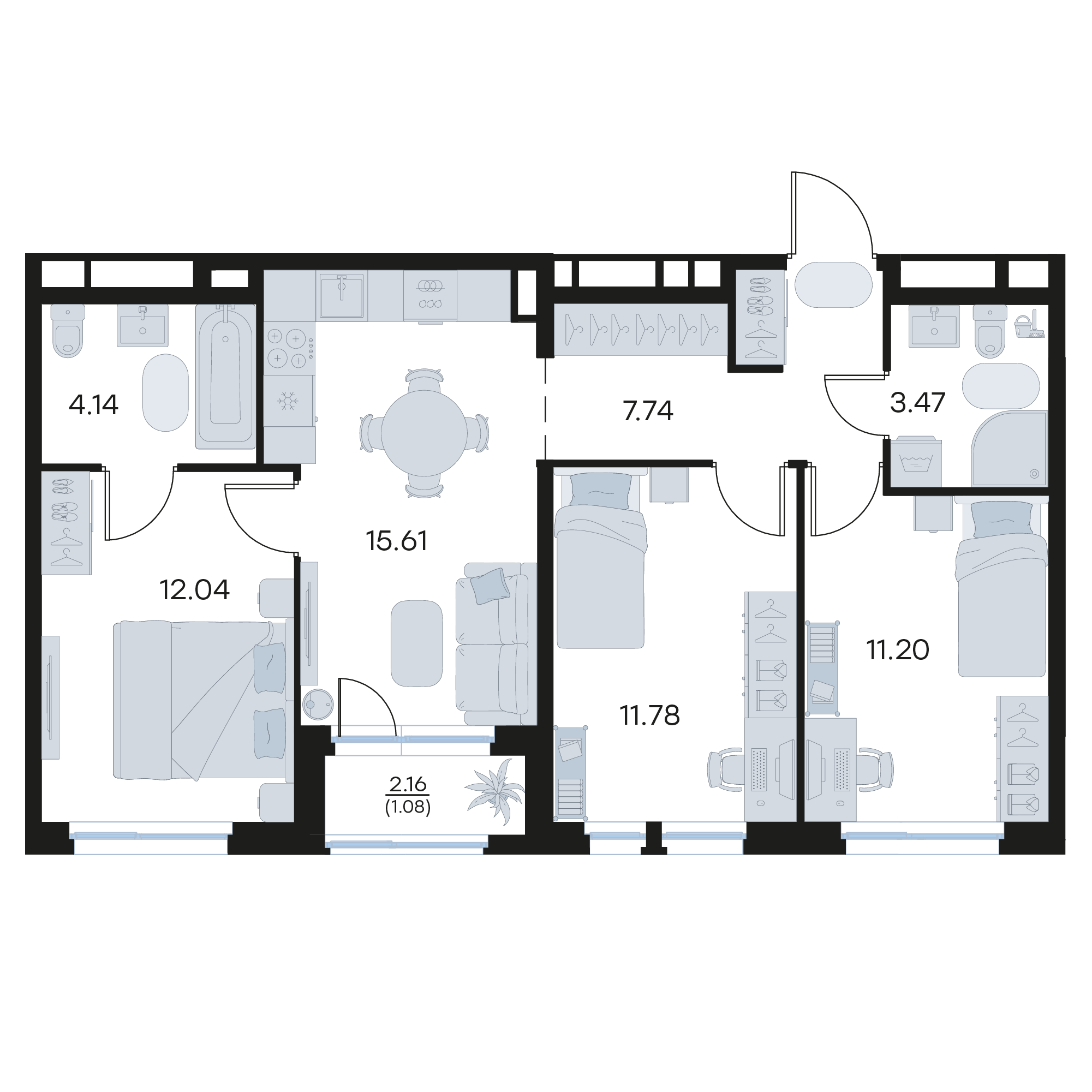 3-комнатная 67 м2 в ЖК GloraX Октябрьский корпус null этаж 9