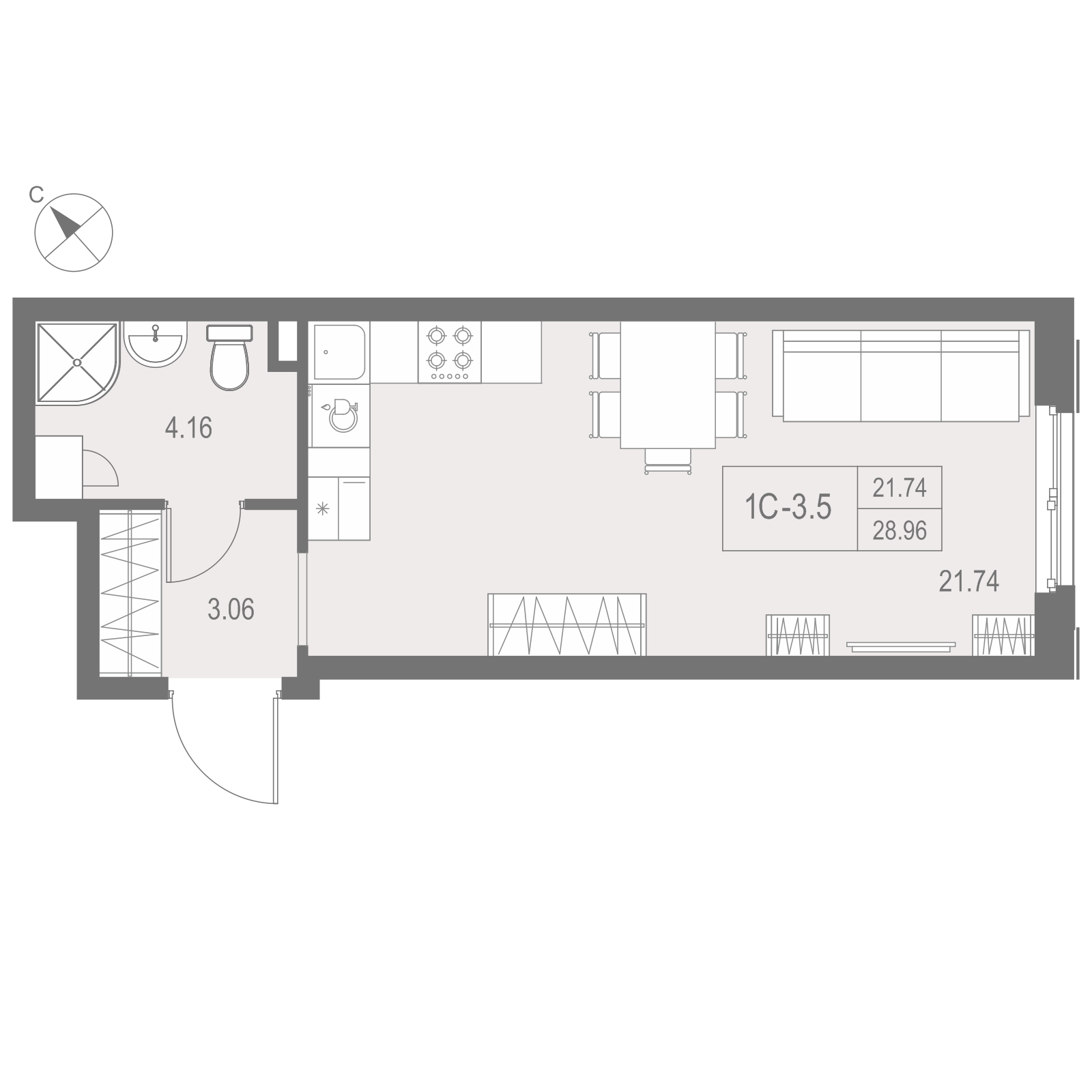 Студия 28 м2 в ЖК  Zoom на Неве корпус null этаж 4
