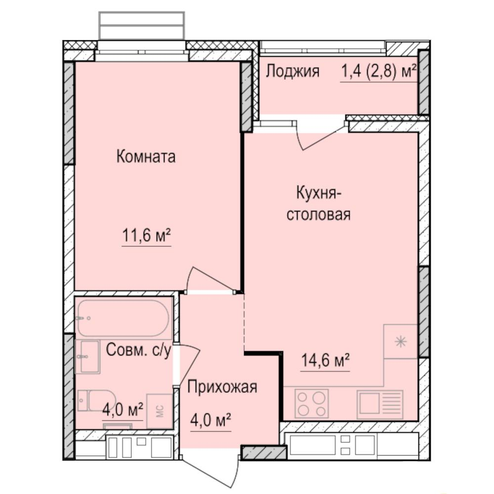 1-комнатная 35 м2 в ЖК Механикон корпус null этаж 10