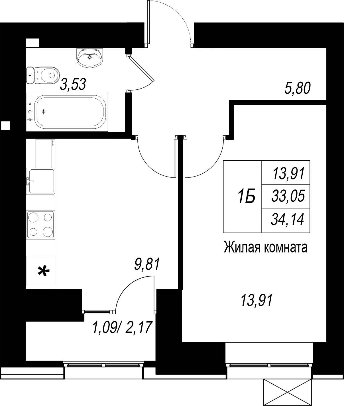 1-комнатная 34 м2 в ЖК Династия корпус null этаж 1