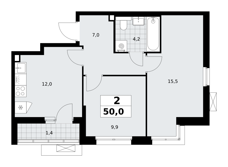 2-комнатная 50 м2 в ЖК Деснаречье корпус null этаж 3