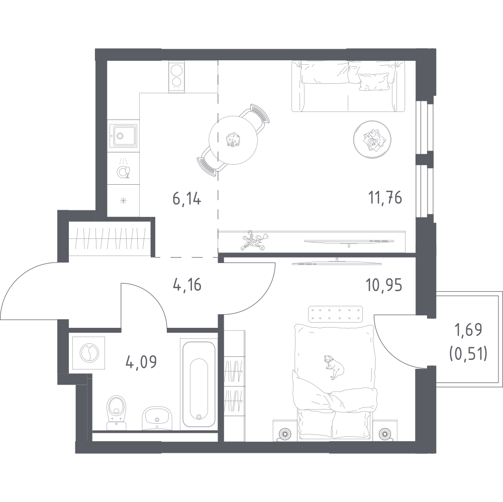 Студия 37 м2 в ЖК Космический Квартал корпус null этаж 5