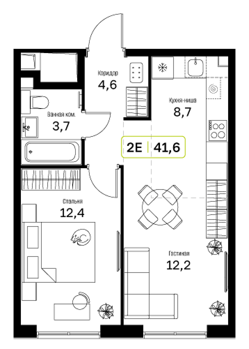 1-комнатная 41 м2 в ЖК Новый Зеленоград корпус null этаж 16