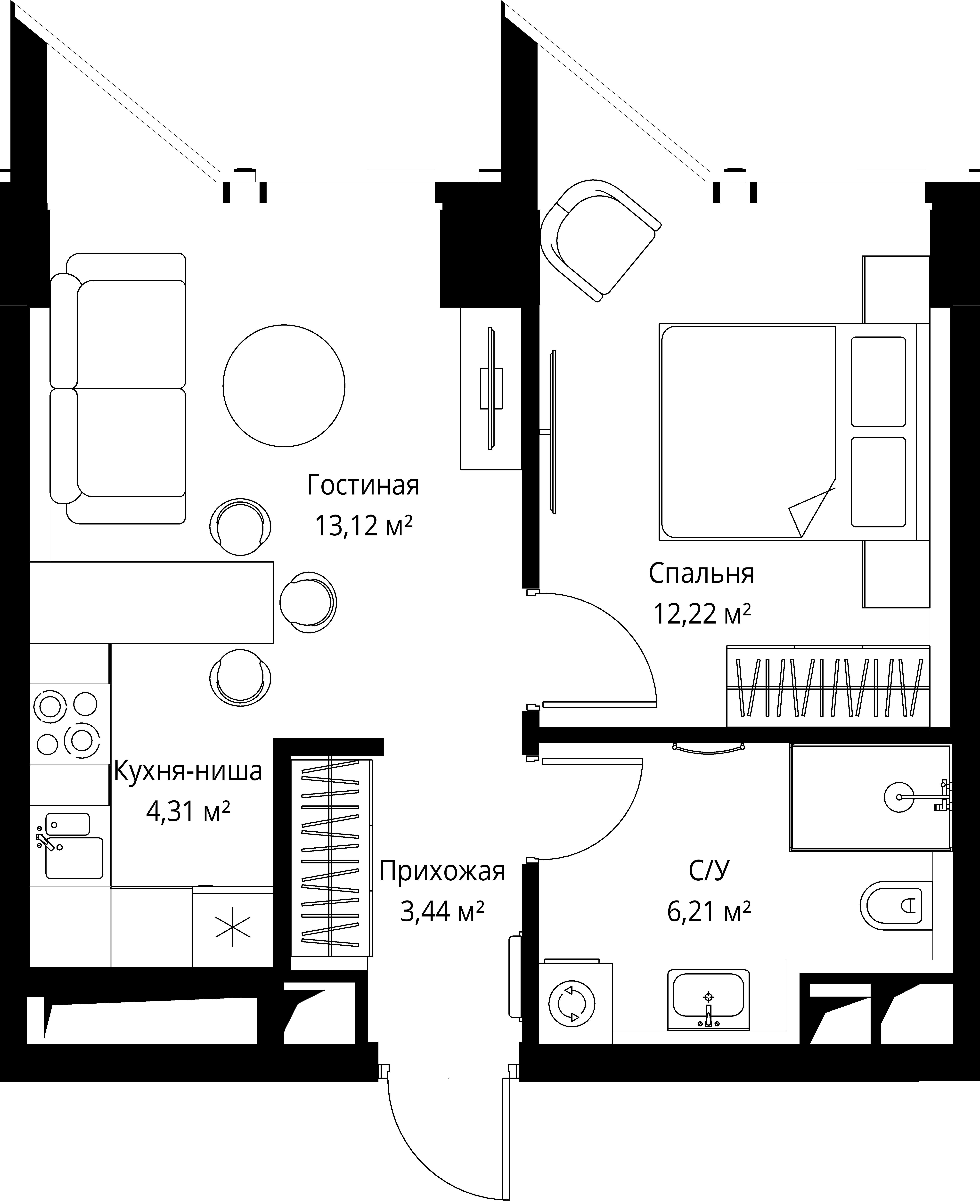1-комнатная 39 м2 в ЖК Famous корпус null этаж 7