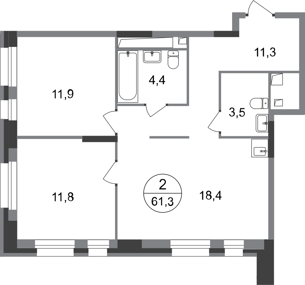 2-комнатная 61 м2 в ЖК Первый Московский корпус null этаж 10