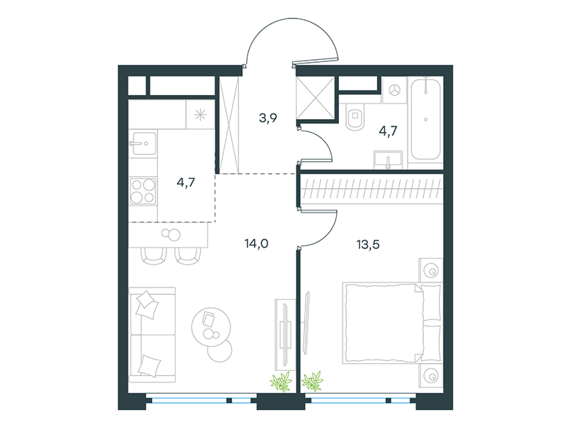 2-комнатная 40 м2 в ЖК Левел Нижегородская корпус null этаж 34