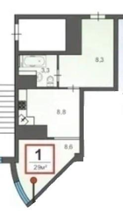 Студия 29.3 м2 в ЖК undefined корпус null этаж 3