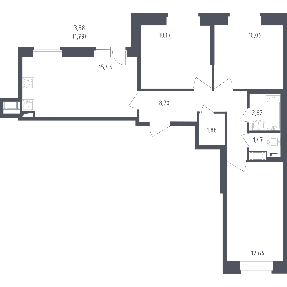 3-комнатная 65 м2 в ЖК Новое Колпино корпус null этаж 9