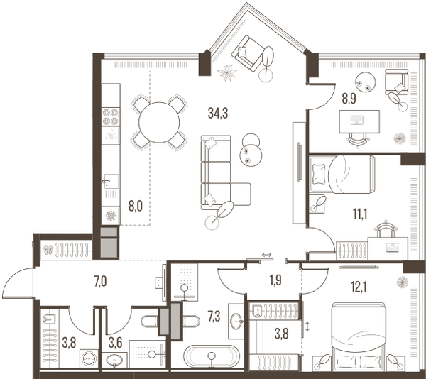 4-комнатная 101 м2 в ЖК High Life корпус null этаж 21