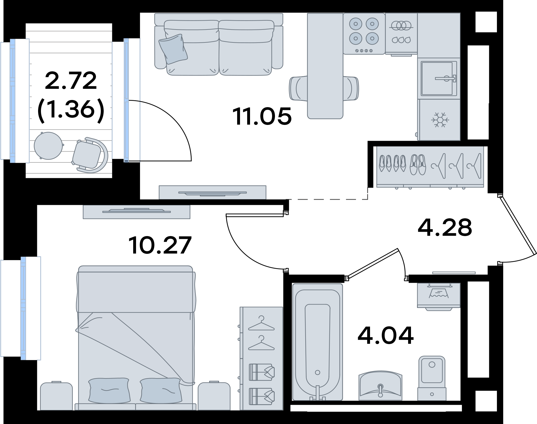 1-комнатная 31 м2 в ЖК GloraX Экосити корпус null этаж 4