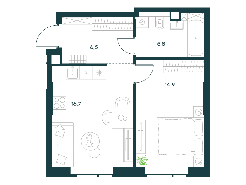 1-комнатная 43 м2 в ЖК Level Войковская корпус null этаж 3