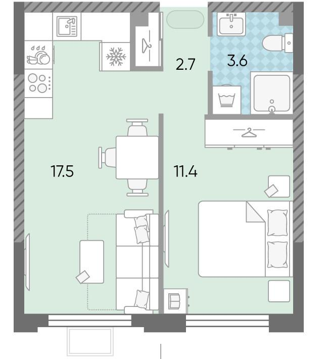 1-комнатная 34.9 м2 в ЖК undefined корпус null этаж 20