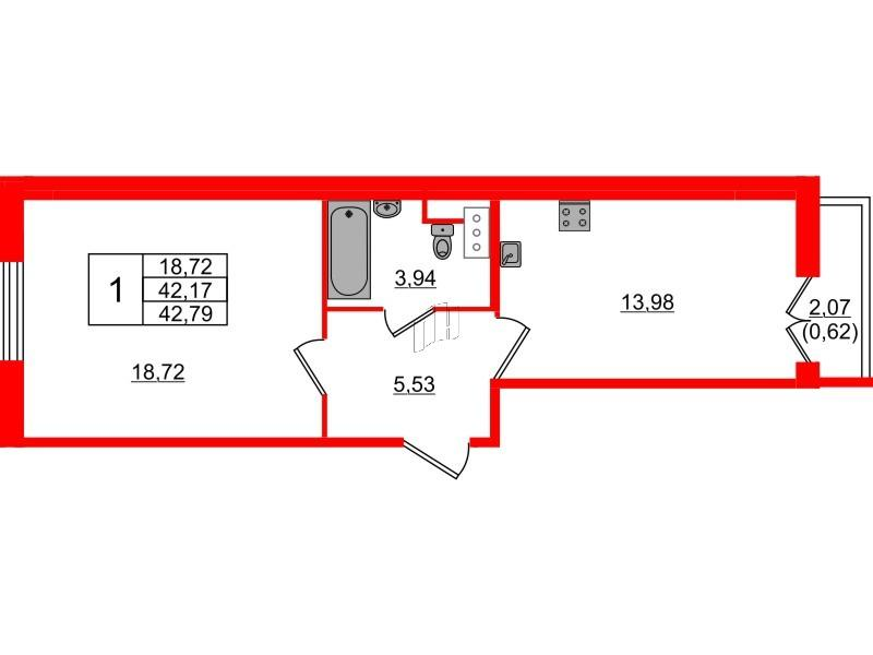 1-комнатная 42 м2 в ЖК Сертолово Парк корпус null этаж 6