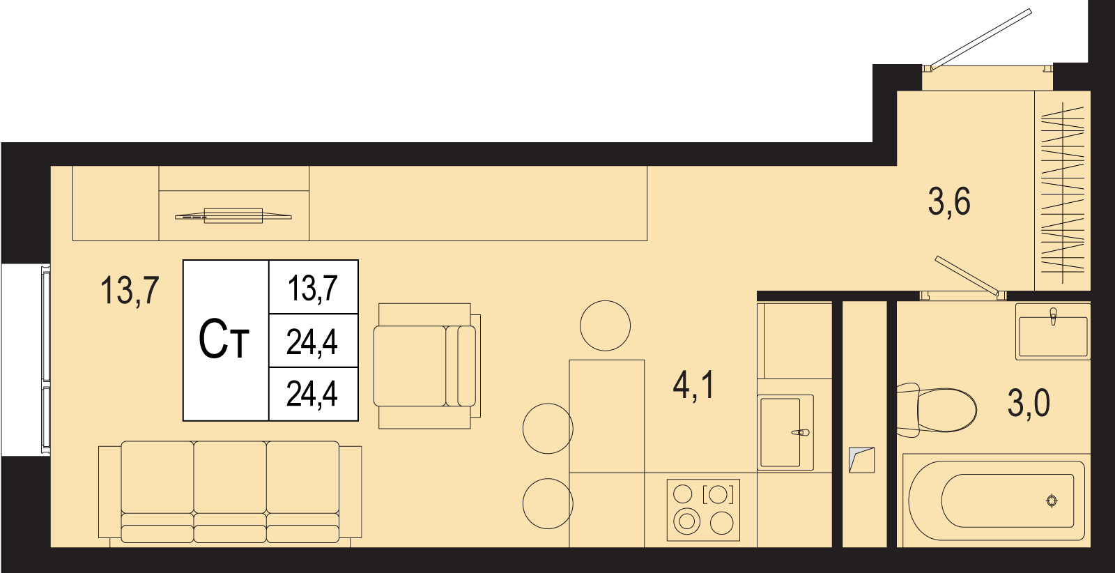 1-комнатная 24 м2 в ЖК Новая Щербинка корпус null этаж 1