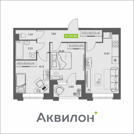 Студия 50 м2 в ЖК Аквилон АКВАРТАЛ корпус null этаж 5