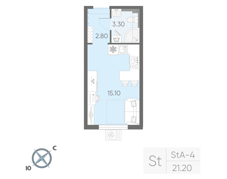 Студия 21 м2 в ЖК Зеркальный ручей корпус null этаж 7