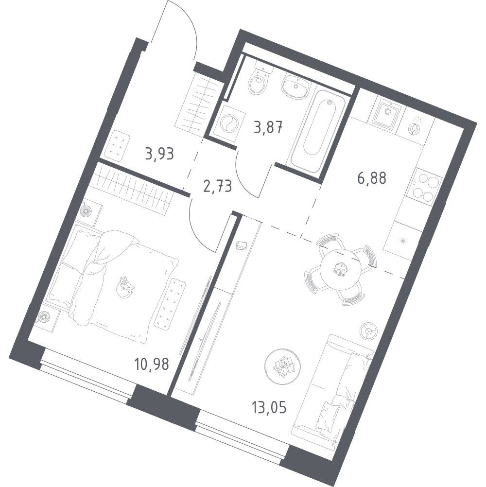 Студия 41 м2 в ЖК Квартал Западный корпус null этаж 3