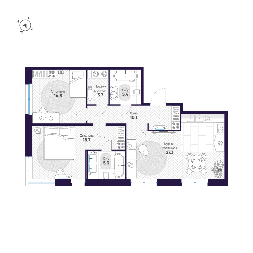2-комнатная 85 м2 в ЖК ЛДМ корпус null этаж 5