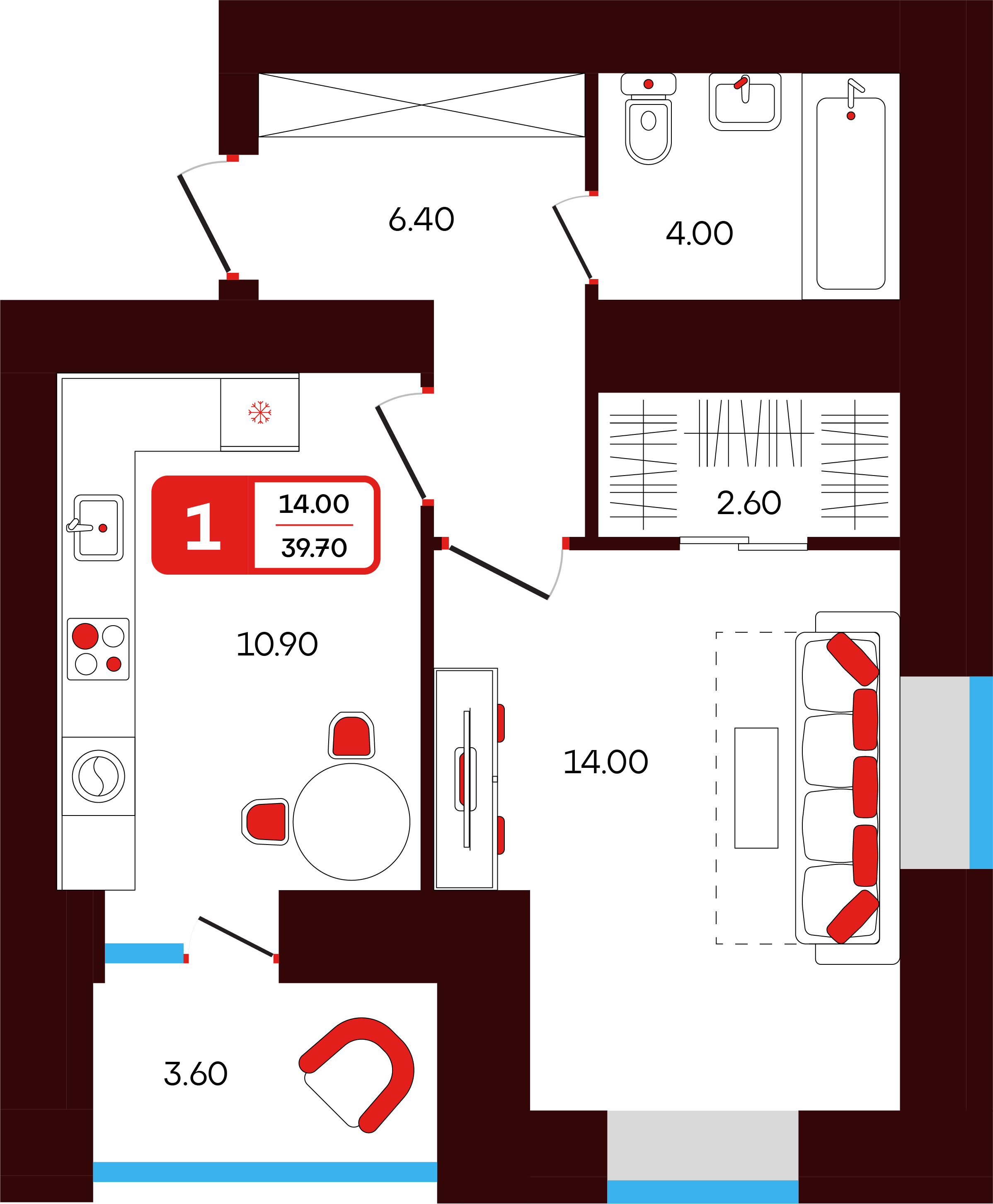 1-комнатная 39 м2 в ЖК Тепло корпус null этаж 6