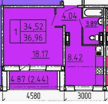 1-комнатная 34.5 м2 в ЖК undefined корпус null этаж 7