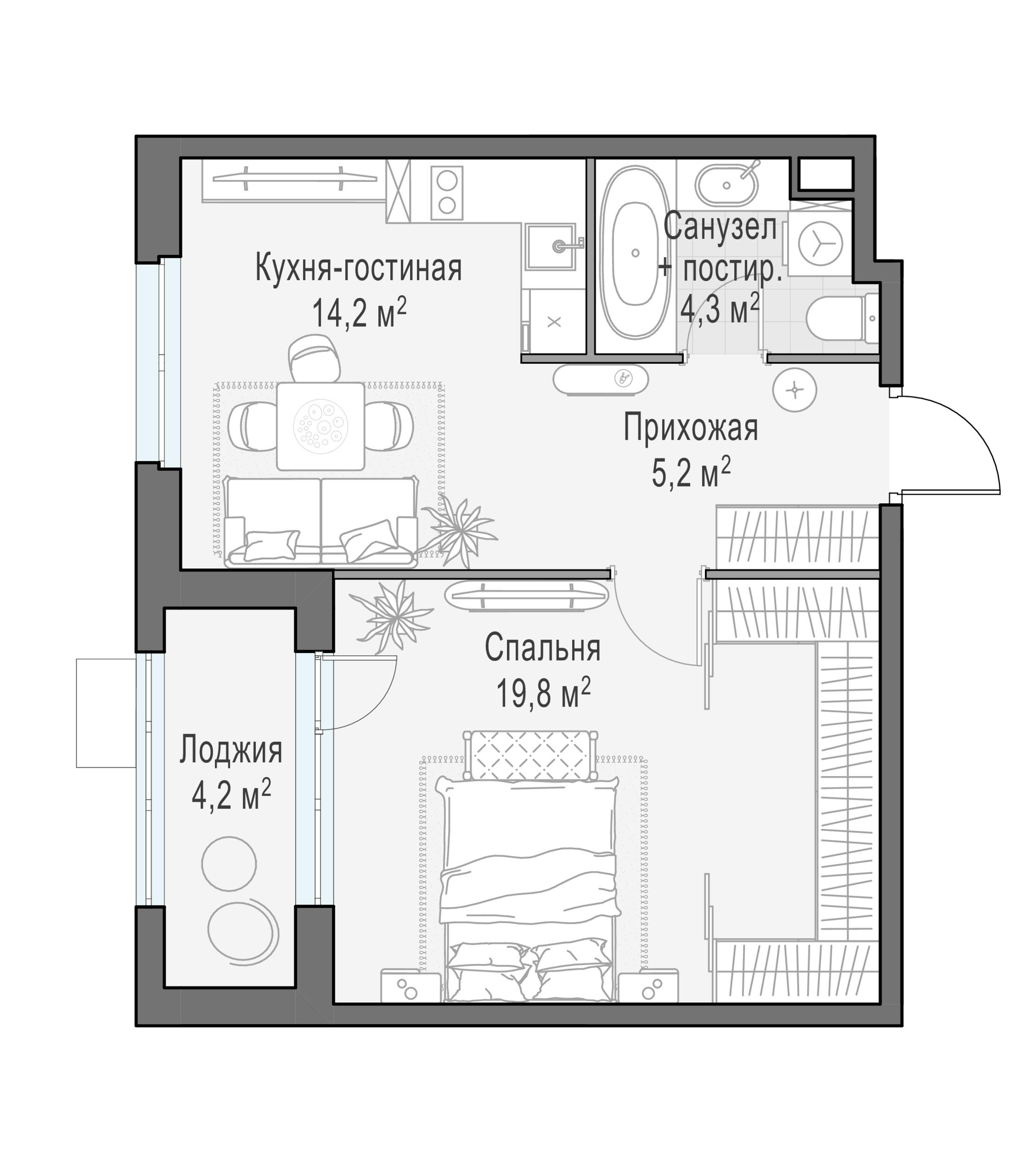 2-комнатная 43 м2 в ЖК Жилой квартал «Новое Медведково» корпус null этаж 17
