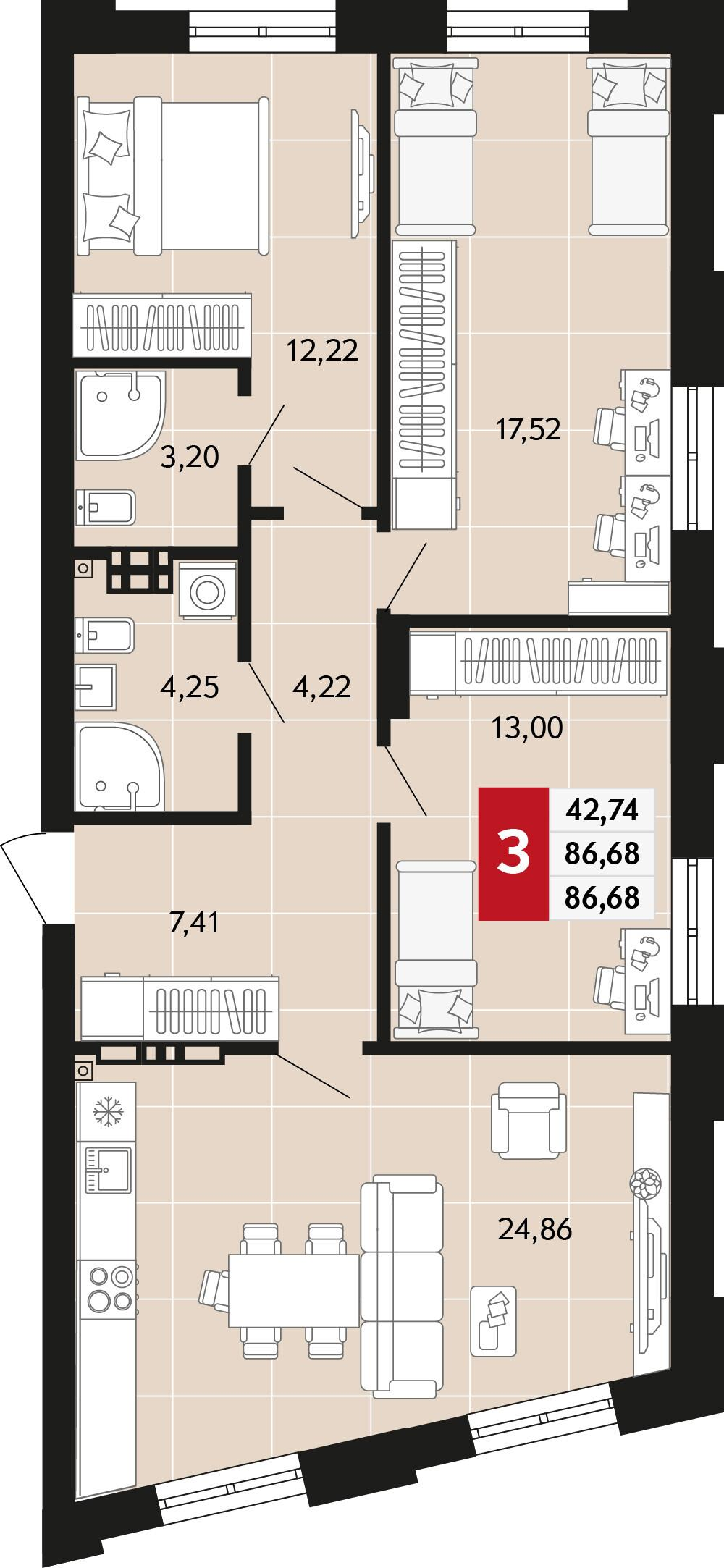 3-комнатная 86 м2 в ЖК Невский корпус null этаж 3