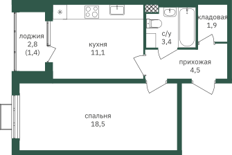 1-комнатная 41 м2 в ЖК Зеленая вертикаль корпус null этаж 24