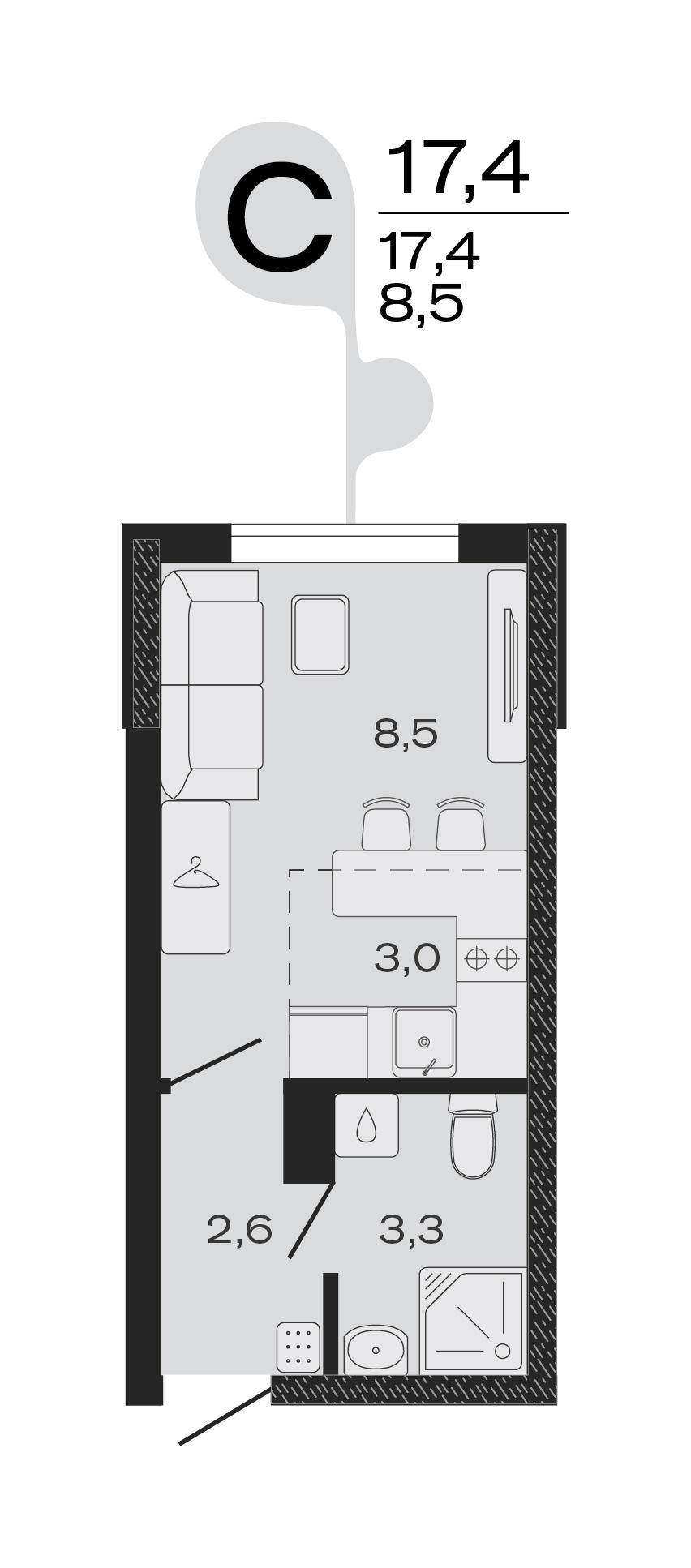 Студия 17 м2 в ЖК ЭВО корпус null этаж 1