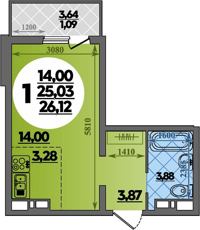Студия 26 м2 в ЖК Платовский корпус null этаж 4